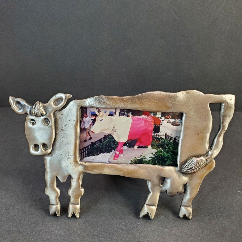 Vintage 1997 Folk Frames by Ruth Reynolds Darby for Ashleigh Manor Pewter Cow